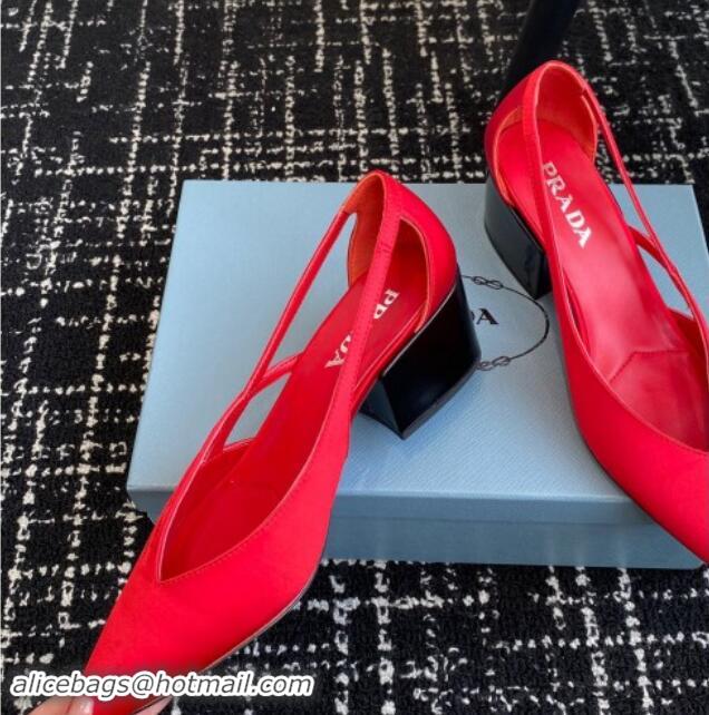 Best Grade Prada Satin cut-out pumps 6.5cm Red 115052