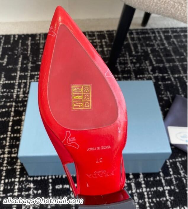 Best Grade Prada Satin cut-out pumps 6.5cm Red 115052