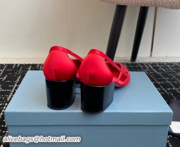 Best Grade Prada Satin cut-out pumps 6.5cm Red 115052