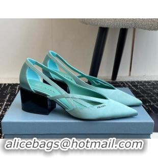 Top Grade Prada Satin cut-out pumps 6.5cm Lake Blue 115056