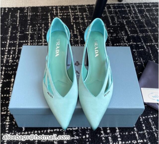 Top Grade Prada Satin cut-out pumps 6.5cm Lake Blue 115056