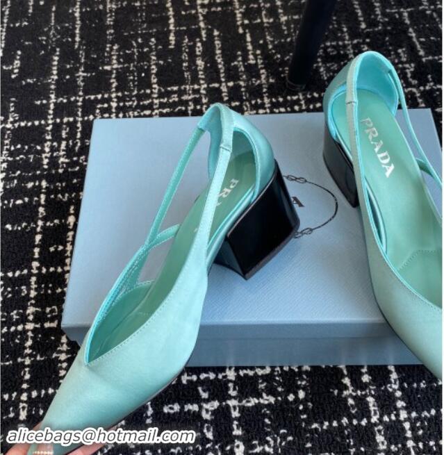 Top Grade Prada Satin cut-out pumps 6.5cm Lake Blue 115056