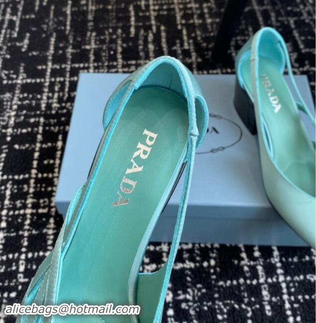 Top Grade Prada Satin cut-out pumps 6.5cm Lake Blue 115056