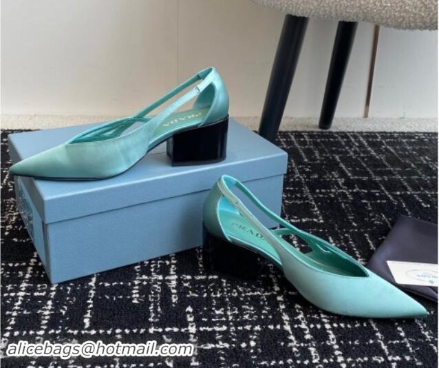 Top Grade Prada Satin cut-out pumps 6.5cm Lake Blue 115056