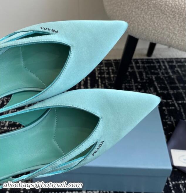 Top Grade Prada Satin cut-out pumps 6.5cm Lake Blue 115056