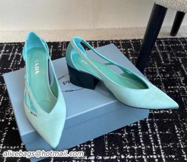 Top Grade Prada Satin cut-out pumps 6.5cm Lake Blue 115056