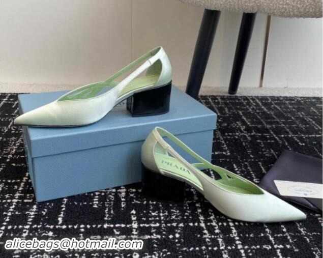 Low Cost Prada Satin cut-out pumps 6.5cm Light Green 115051