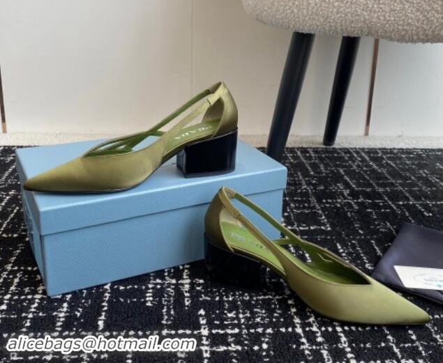 Good Quality Prada Satin cut-out pumps 6.5cm Green 115058