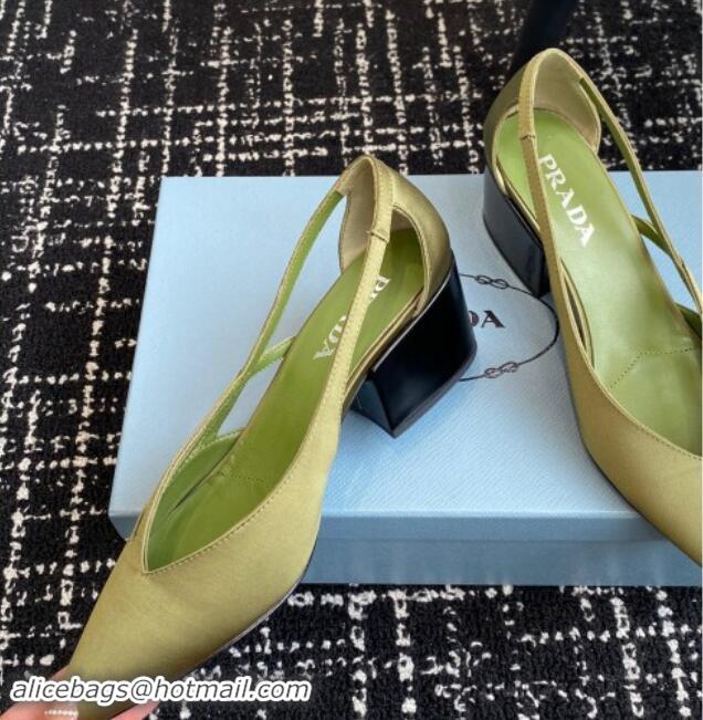 Good Quality Prada Satin cut-out pumps 6.5cm Green 115058