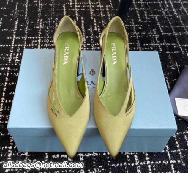 Good Quality Prada Satin cut-out pumps 6.5cm Green 115058