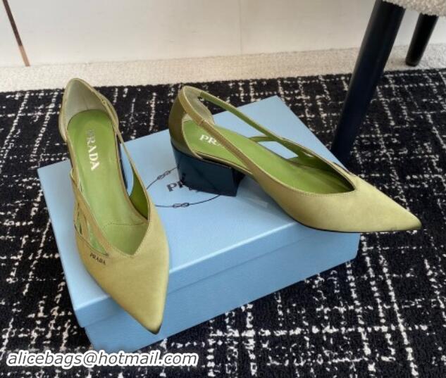 Good Quality Prada Satin cut-out pumps 6.5cm Green 115058