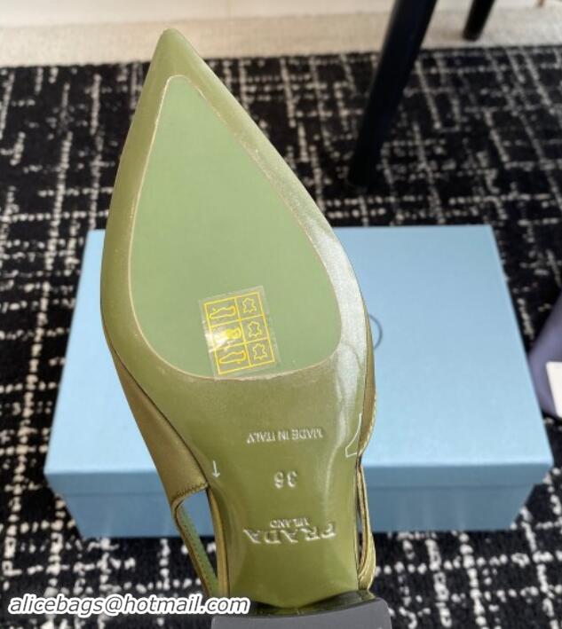 Good Quality Prada Satin cut-out pumps 6.5cm Green 115058