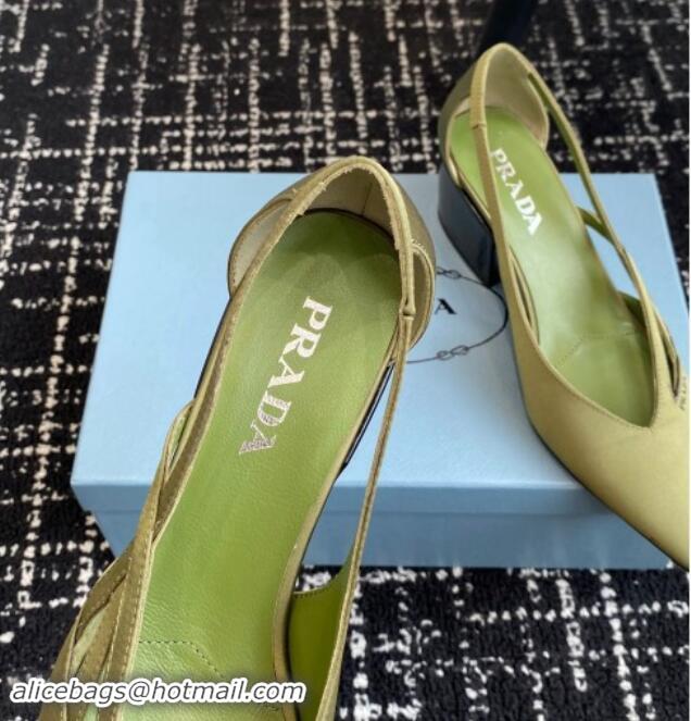 Good Quality Prada Satin cut-out pumps 6.5cm Green 115058