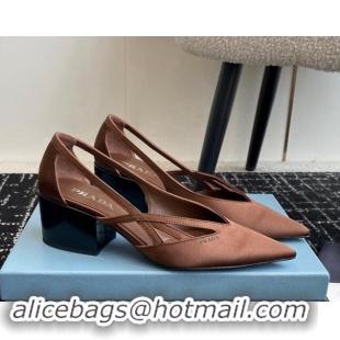 Stylish Prada Satin cut-out pumps 6.5cm Coffee Brown 115059