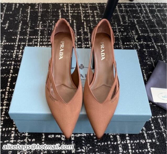 Stylish Prada Satin cut-out pumps 6.5cm Coffee Brown 115059