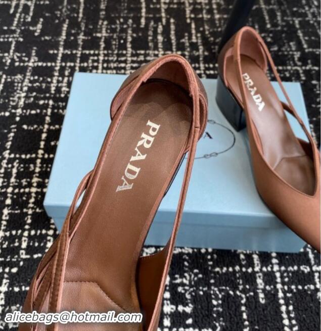 Stylish Prada Satin cut-out pumps 6.5cm Coffee Brown 115059