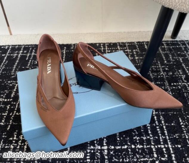 Stylish Prada Satin cut-out pumps 6.5cm Coffee Brown 115059