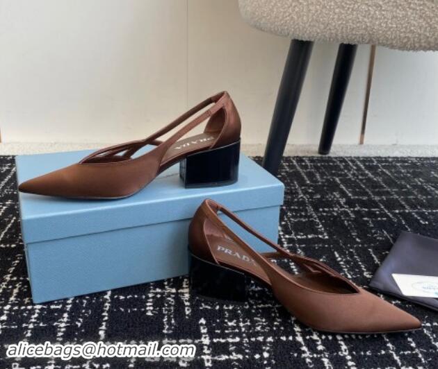 Stylish Prada Satin cut-out pumps 6.5cm Coffee Brown 115059