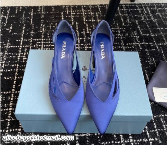 Perfect Prada Satin cut-out pumps 6.5cm Royal Blue 115060