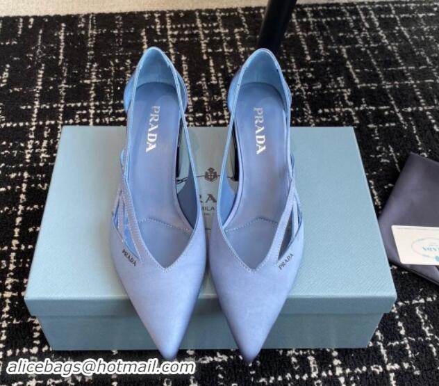 Buy Luxury Prada Satin cut-out pumps 6.5cm Light Blue 115061