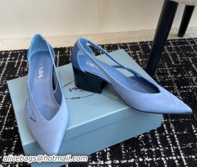 Buy Luxury Prada Satin cut-out pumps 6.5cm Light Blue 115061