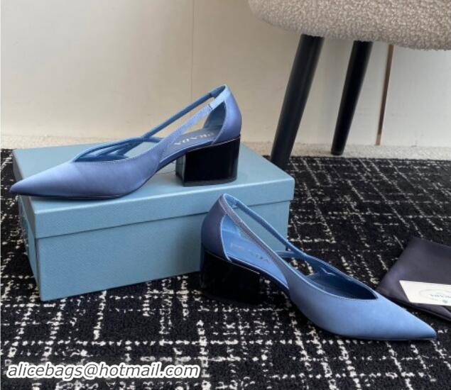 Buy Luxury Prada Satin cut-out pumps 6.5cm Light Blue 115061