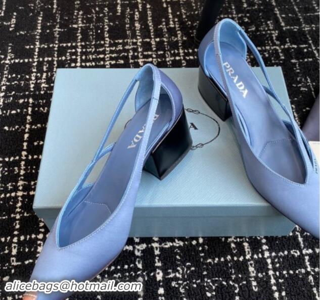 Buy Luxury Prada Satin cut-out pumps 6.5cm Light Blue 115061