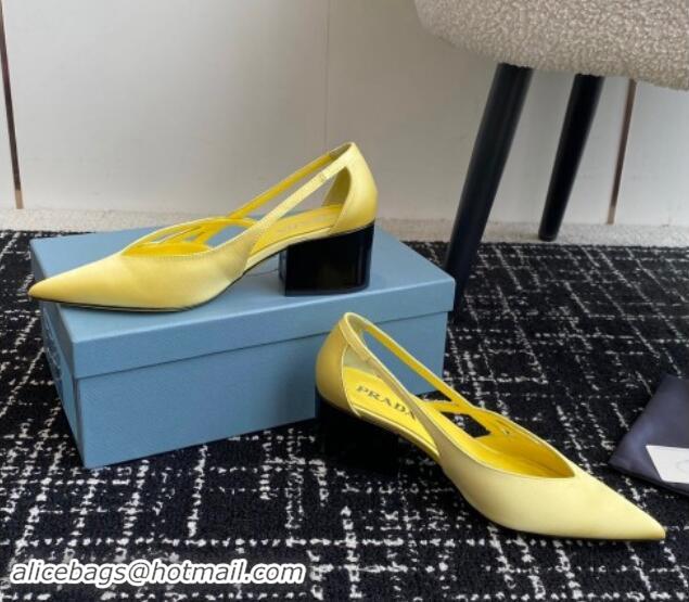 Grade Quality Prada Satin cut-out pumps 6.5cm Yellow 115062