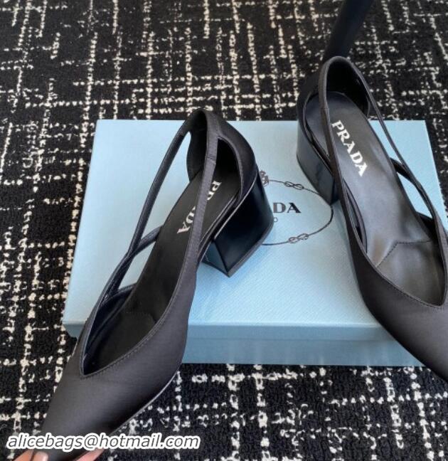 Good Quality Prada Satin cut-out pumps 6.5cm Black 115063