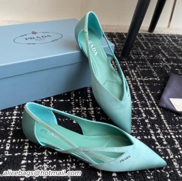 Unique Style Prada Satin cut-out ballerinas flat Lake Blue 115064