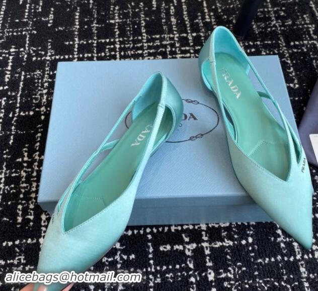 Unique Style Prada Satin cut-out ballerinas flat Lake Blue 115064