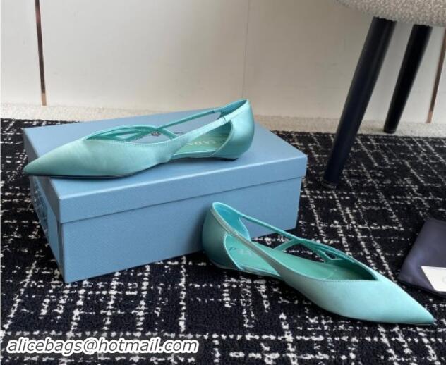 Unique Style Prada Satin cut-out ballerinas flat Lake Blue 115064