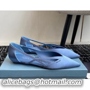 Popular Style Prada Satin cut-out ballerinas flat Light Blue 115066