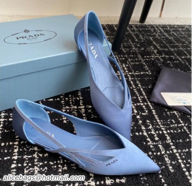 Popular Style Prada Satin cut-out ballerinas flat Light Blue 115066