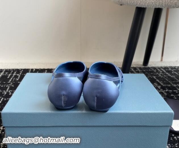 Popular Style Prada Satin cut-out ballerinas flat Light Blue 115066