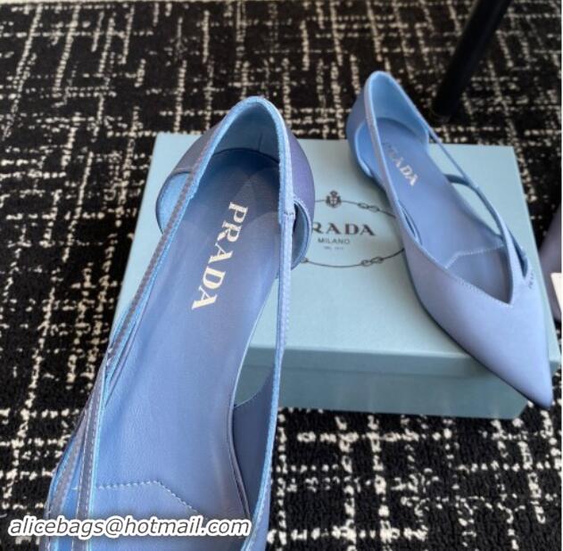 Popular Style Prada Satin cut-out ballerinas flat Light Blue 115066