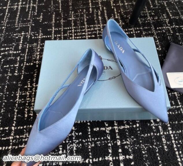 Popular Style Prada Satin cut-out ballerinas flat Light Blue 115066