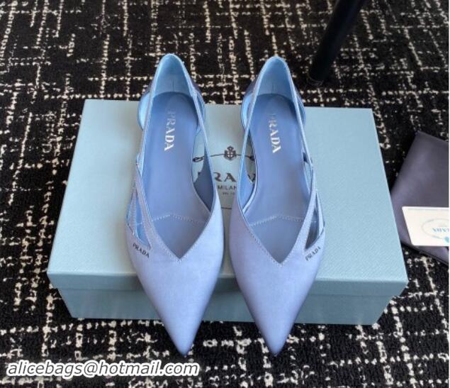 Popular Style Prada Satin cut-out ballerinas flat Light Blue 115066