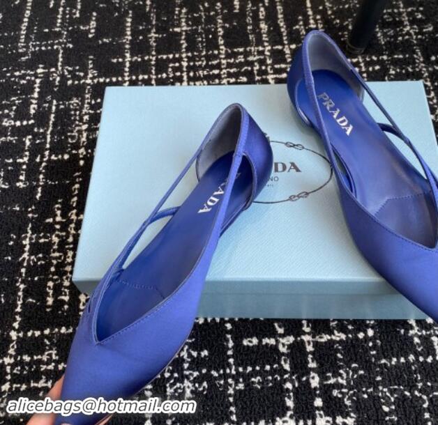 Shop Duplicate Prada Satin cut-out ballerinas flat Royal Blue 115067