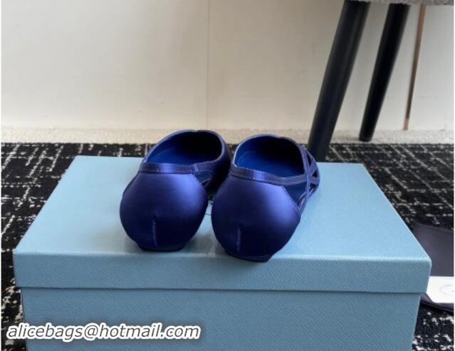 Shop Duplicate Prada Satin cut-out ballerinas flat Royal Blue 115067