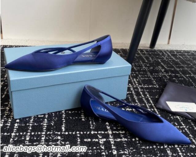 Shop Duplicate Prada Satin cut-out ballerinas flat Royal Blue 115067