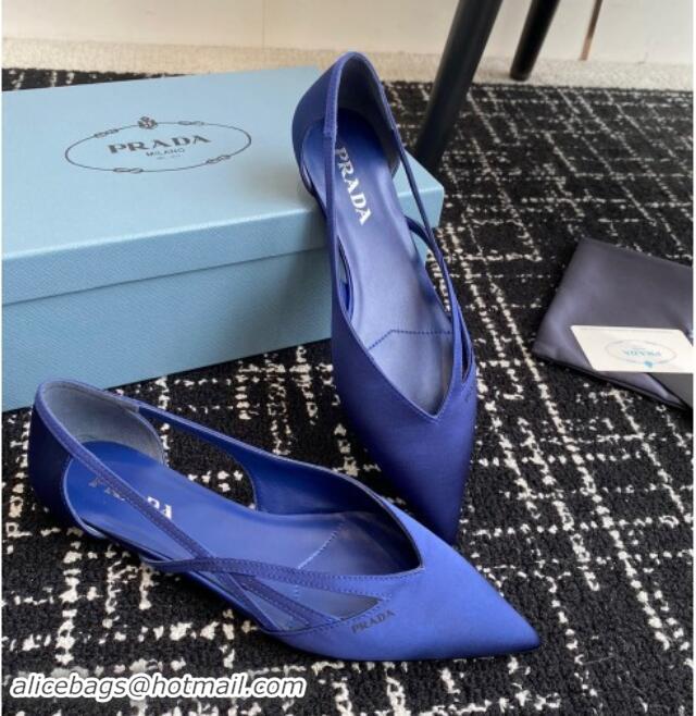 Shop Duplicate Prada Satin cut-out ballerinas flat Royal Blue 115067