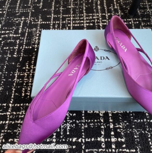 Top Design Prada Satin cut-out ballerinas flat Purple 115068