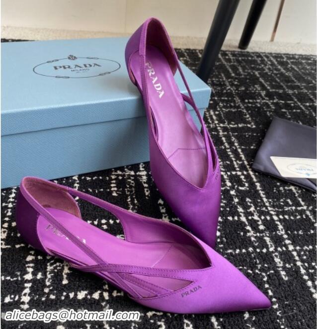 Top Design Prada Satin cut-out ballerinas flat Purple 115068