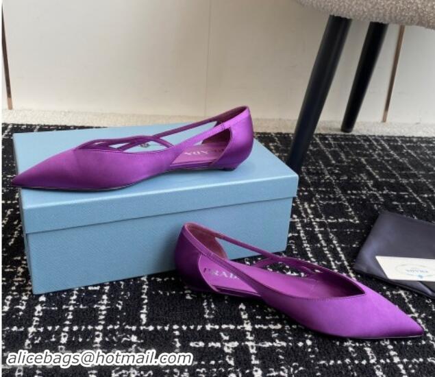 Top Design Prada Satin cut-out ballerinas flat Purple 115068