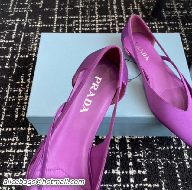 Top Design Prada Satin cut-out ballerinas flat Purple 115068