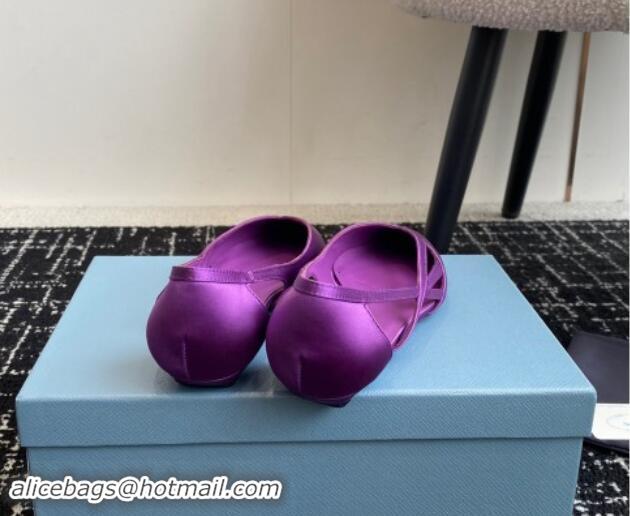 Top Design Prada Satin cut-out ballerinas flat Purple 115068