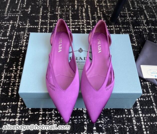 Top Design Prada Satin cut-out ballerinas flat Purple 115068