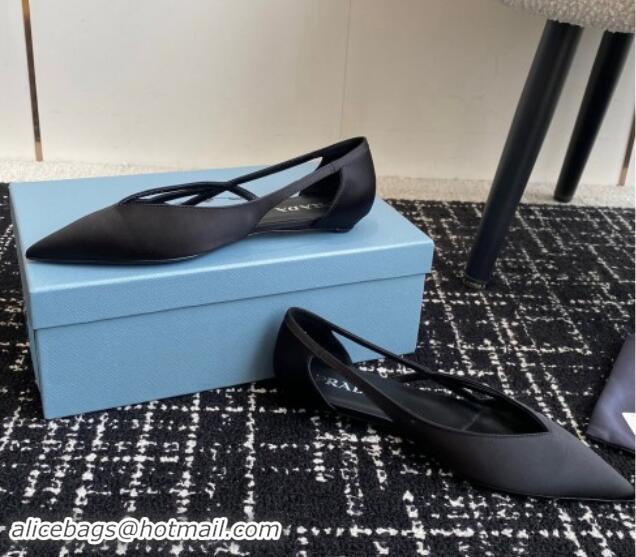 Buy Discount Prada Satin cut-out ballerinas flat Black 115072