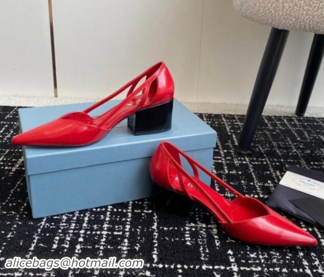 Big Discount Prada Brushed leather cut-out pumps 6.5cm Red 115073